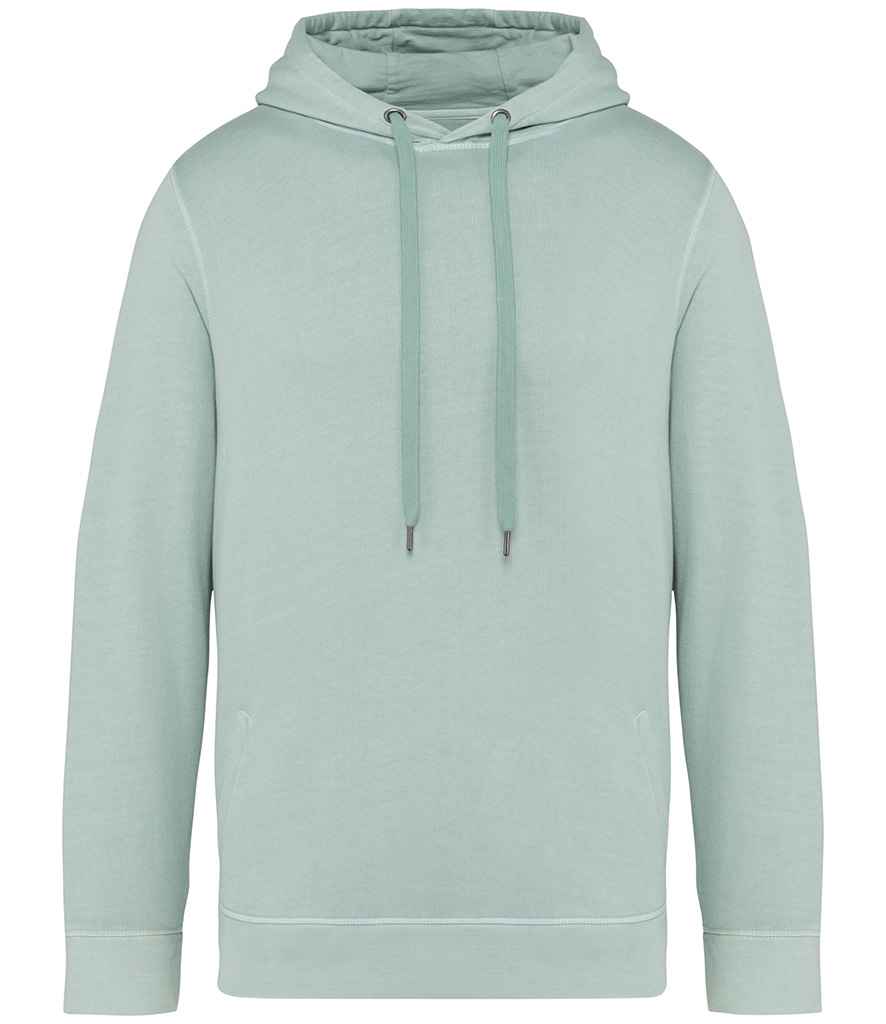 Organic French terry hoodie in Washed Jade Green, front view