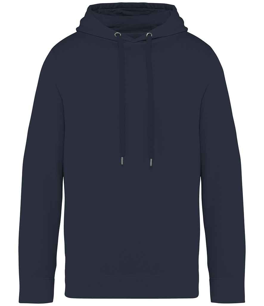 Organic French terry hoodie in Washed Navy, front view