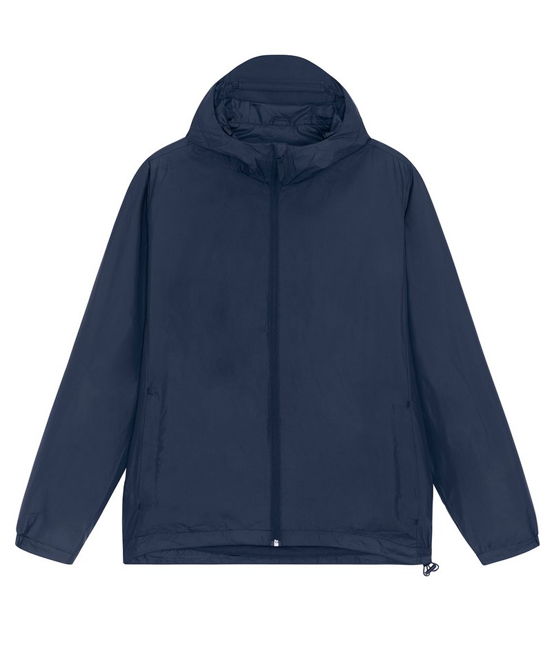 Unisex recycled lightweight waterproof jacket in French Navy, front view