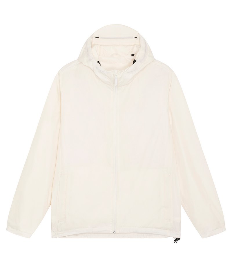 Unisex recycled lightweight waterproof jacket in Off White, front view
