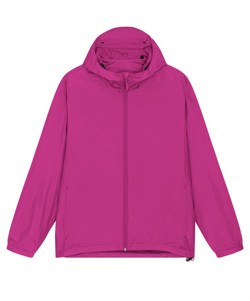 Unisex recycled lightweight waterproof jacket in Orchid Flower, front view