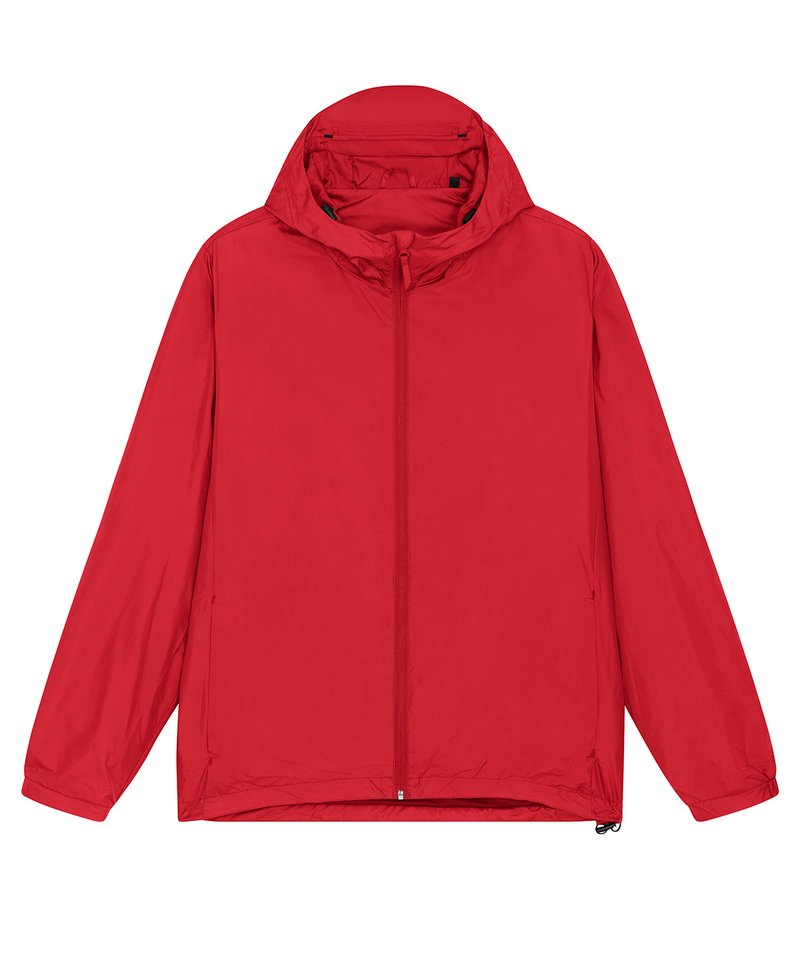 Unisex recycled lightweight waterproof jacket in Red, front view