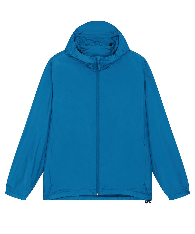 Unisex recycled lightweight waterproof jacket in Royal Blue, front view