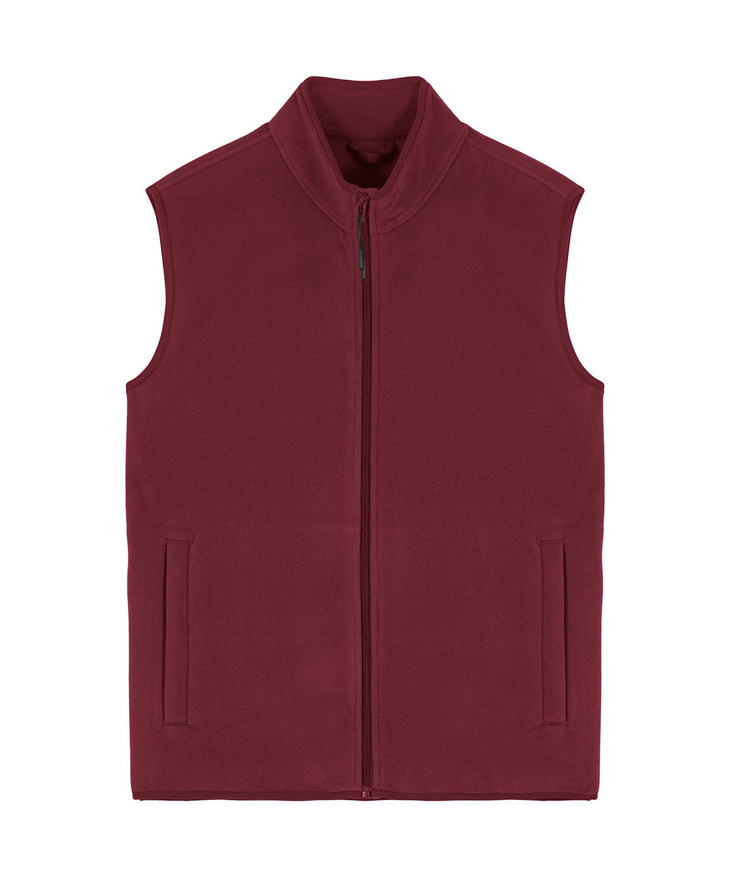 Men's recycled fleece bodywarmer in Burgundy, front view