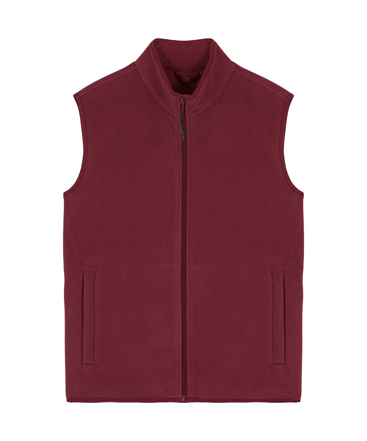 Men's recycled fleece bodywarmer in Burgundy, front view