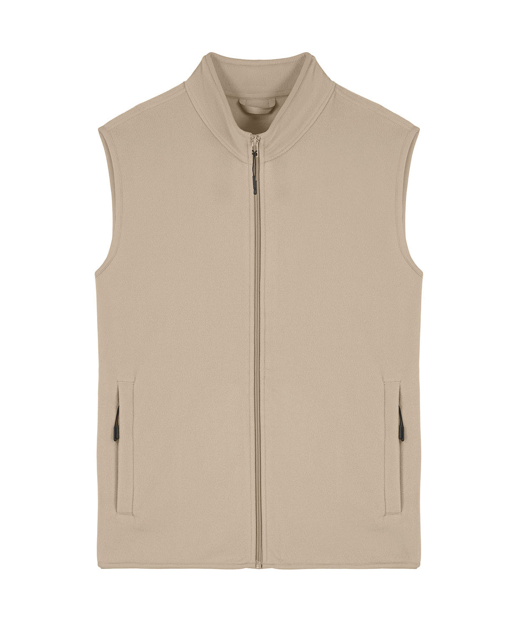Men's recycled fleece bodywarmer in Desert Dust, front view