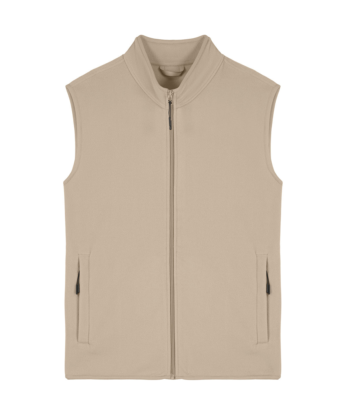 Men's recycled fleece bodywarmer in Desert Dust, front view