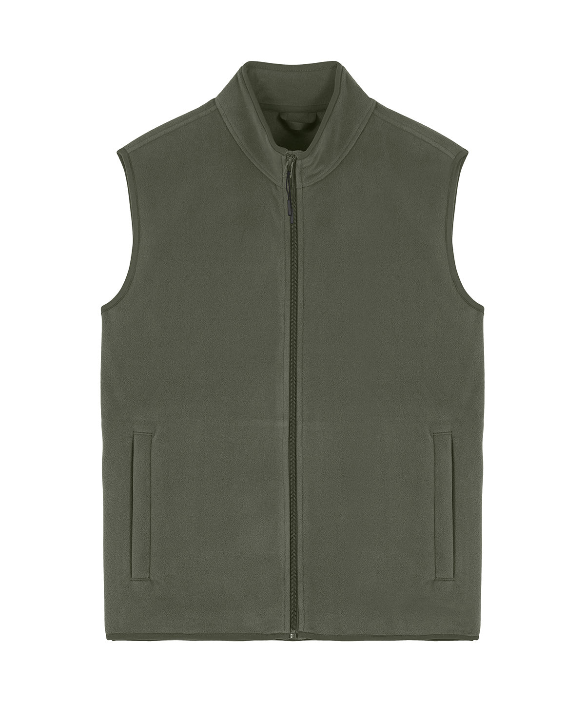 Men's recycled fleece bodywarmer in Khaki, front view