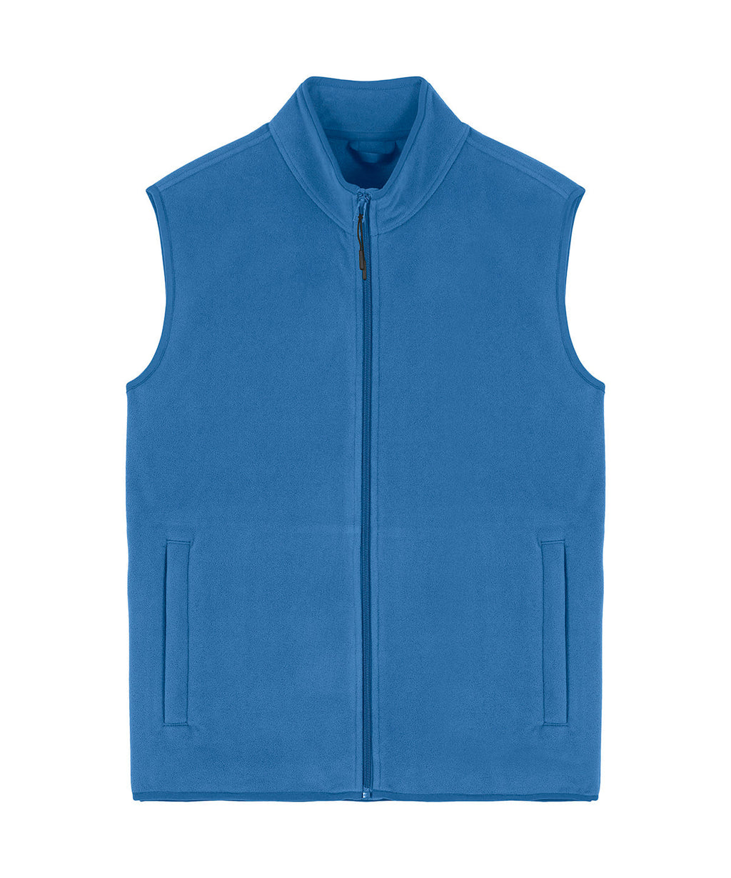 Men's recycled fleece bodywarmer in Mindful Blue, front view