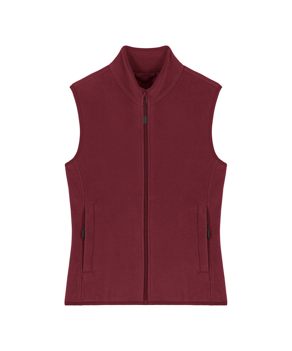 Women's recycled fleece bodywarmer in Burgundy, front view