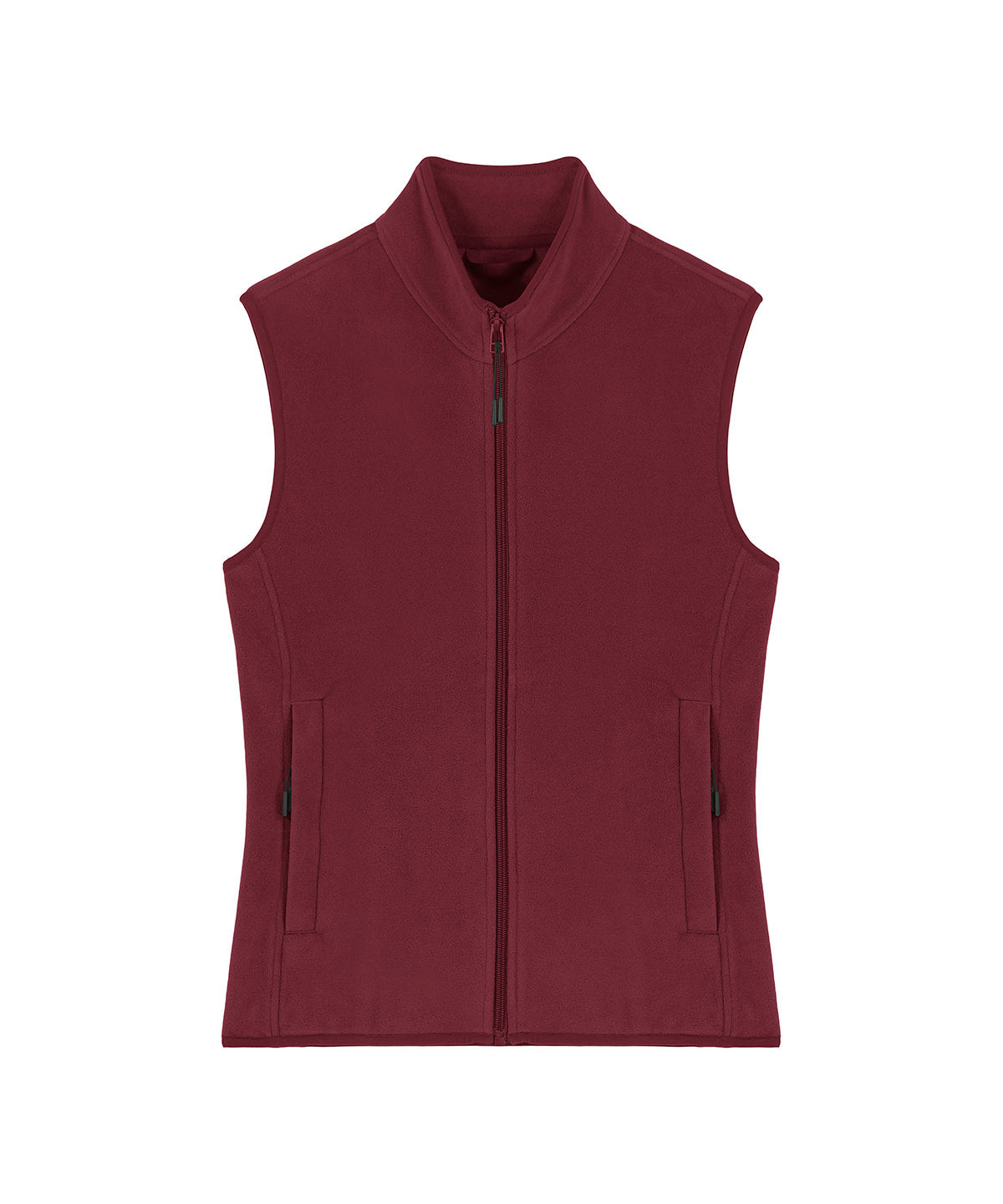 Women's recycled fleece bodywarmer in Burgundy, front view