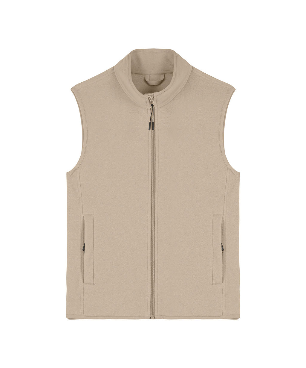 Women's recycled fleece bodywarmer in Desert Dust, front view