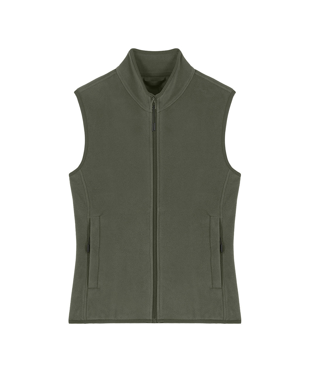 Women's recycled fleece bodywarmer in Khaki, front view