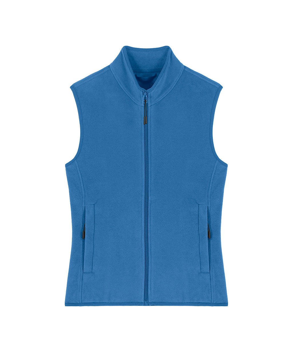 Women's recycled fleece bodywarmer in Mindful Blue, front view