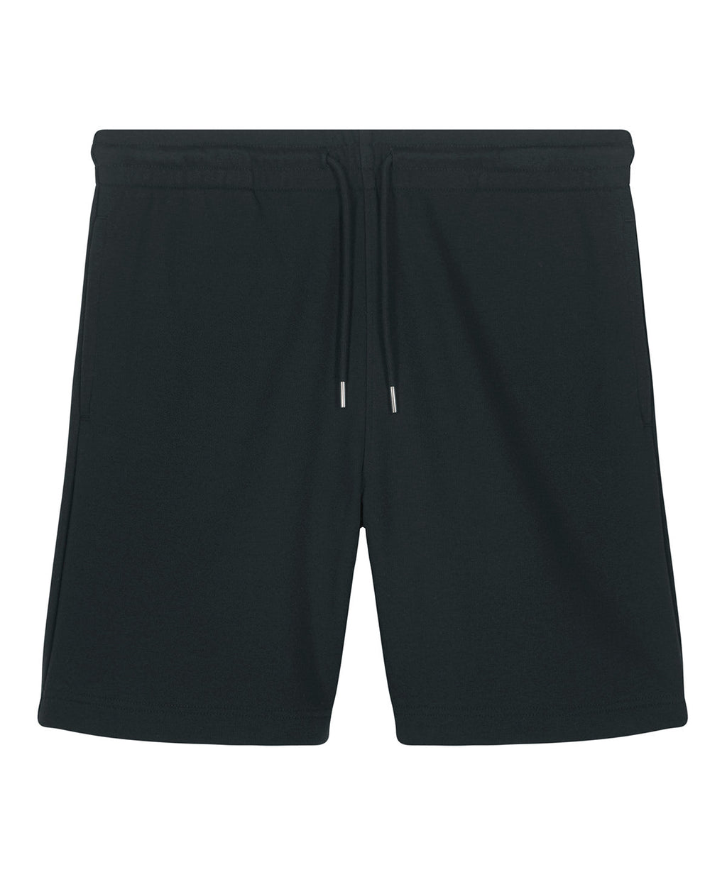 Unisex organic cotton French terry jogger shorts in Black, front view