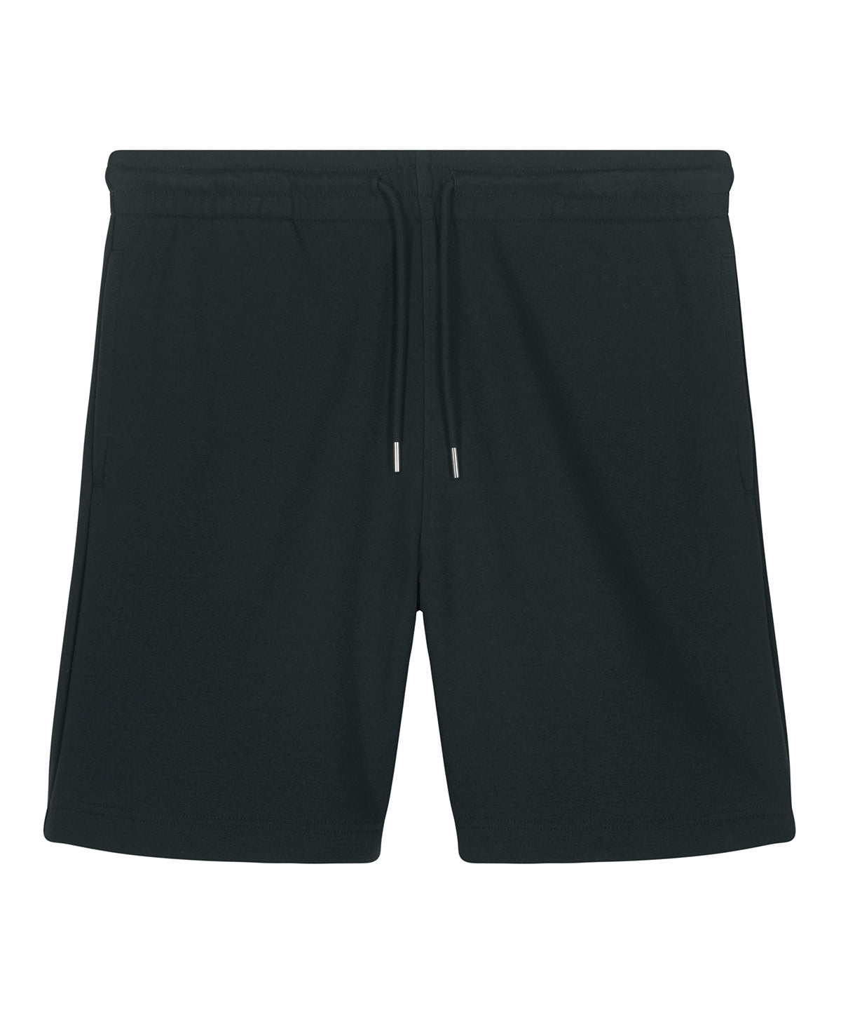 Unisex organic cotton French terry jogger shorts in Black, front view