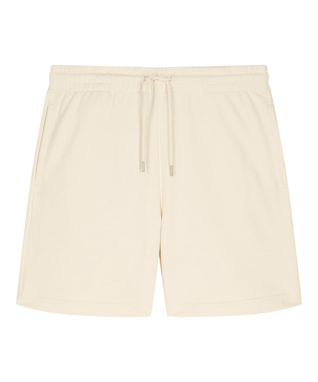 Unisex organic cotton French terry jogger shorts in Natural Raw, front view