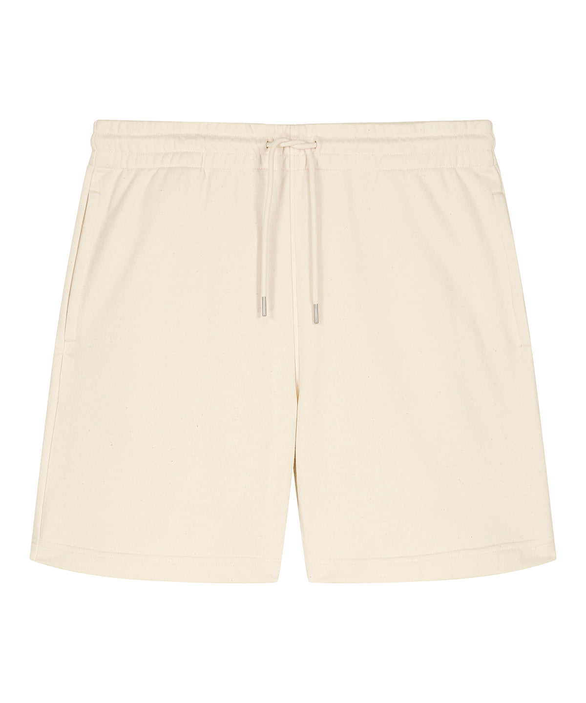 Unisex organic cotton French terry jogger shorts in Natural Raw, front view