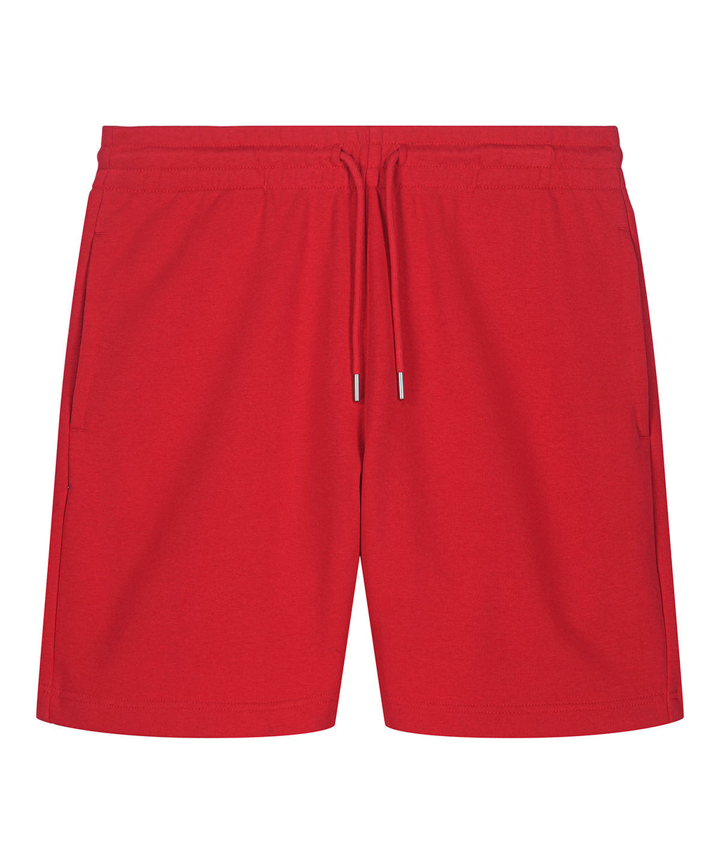 Unisex organic cotton French terry jogger shorts in Red, front view