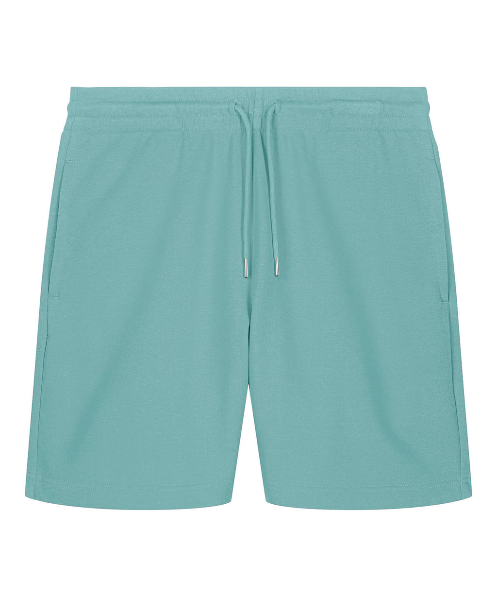 Unisex organic cotton French terry jogger shorts in Teal Monstera, front view