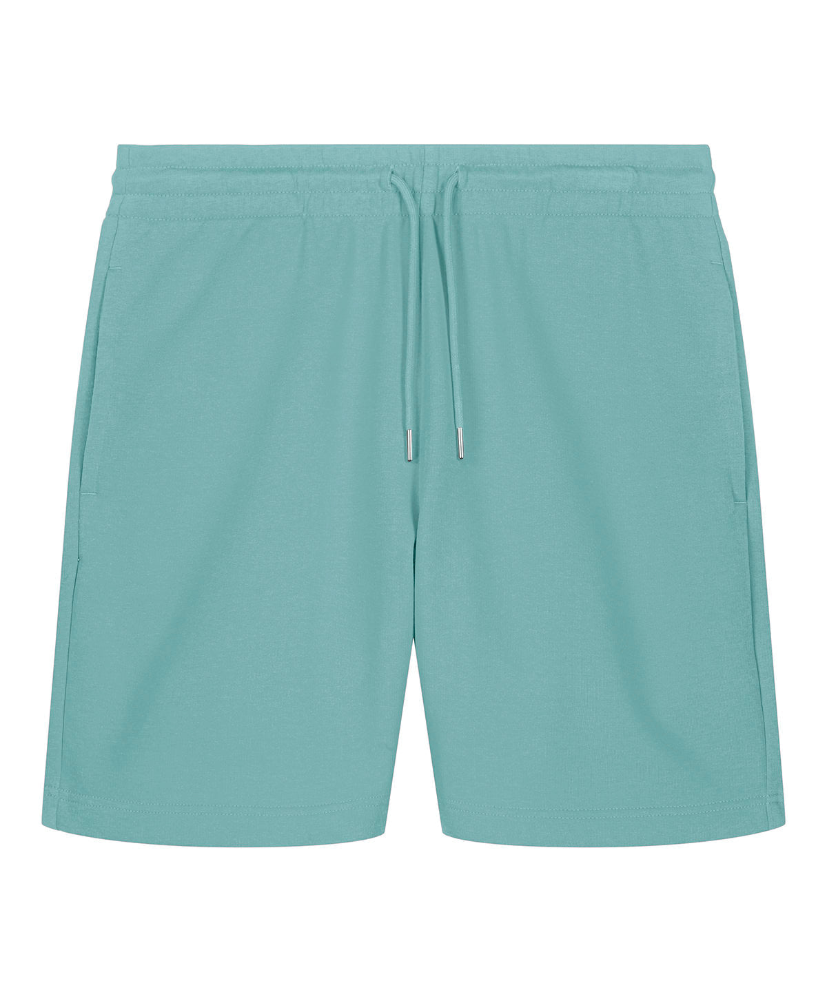 Unisex organic cotton French terry jogger shorts in Teal Monstera, front view
