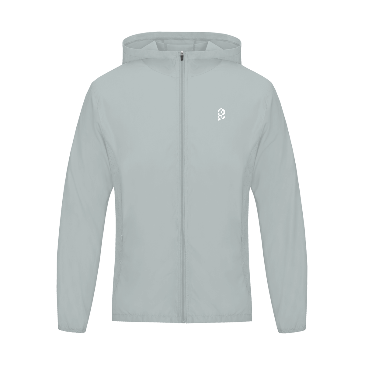 Unisex lightweight packable windbreaker jacket in Light Grey, front view