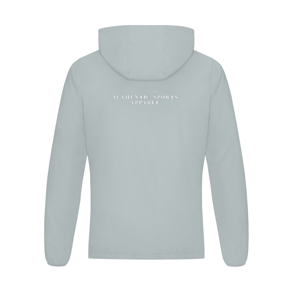 Unisex lightweight packable windbreaker jacket in Light Grey, back view