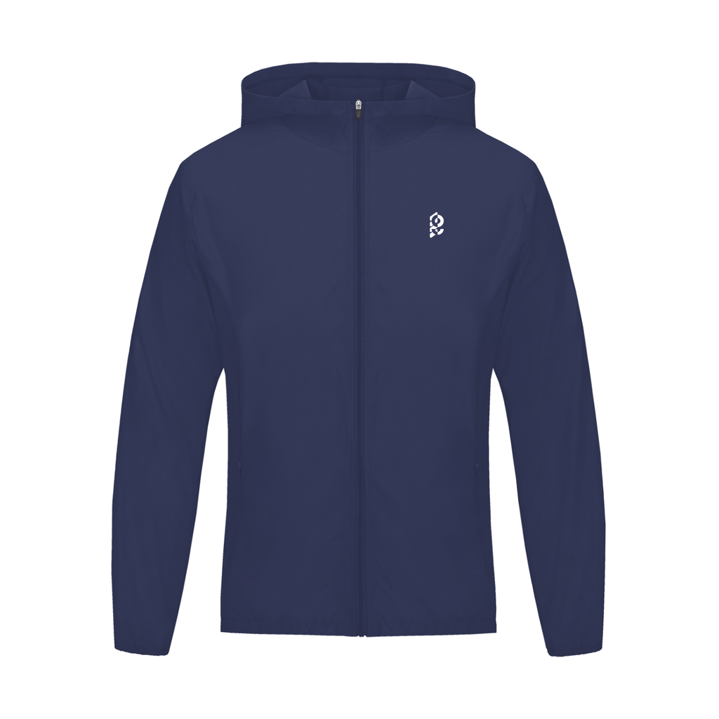 Unisex lightweight packable windbreaker jacket in Dark Blue, front view