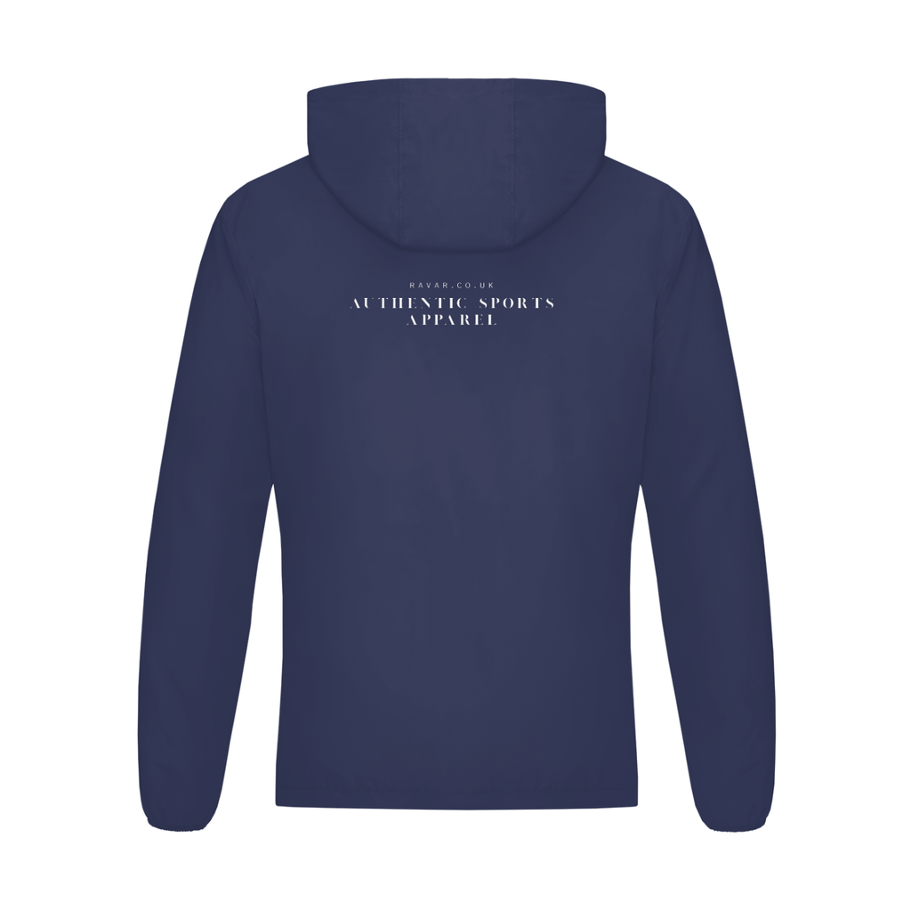 Unisex lightweight packable windbreaker jacket in Dark Blue, back view