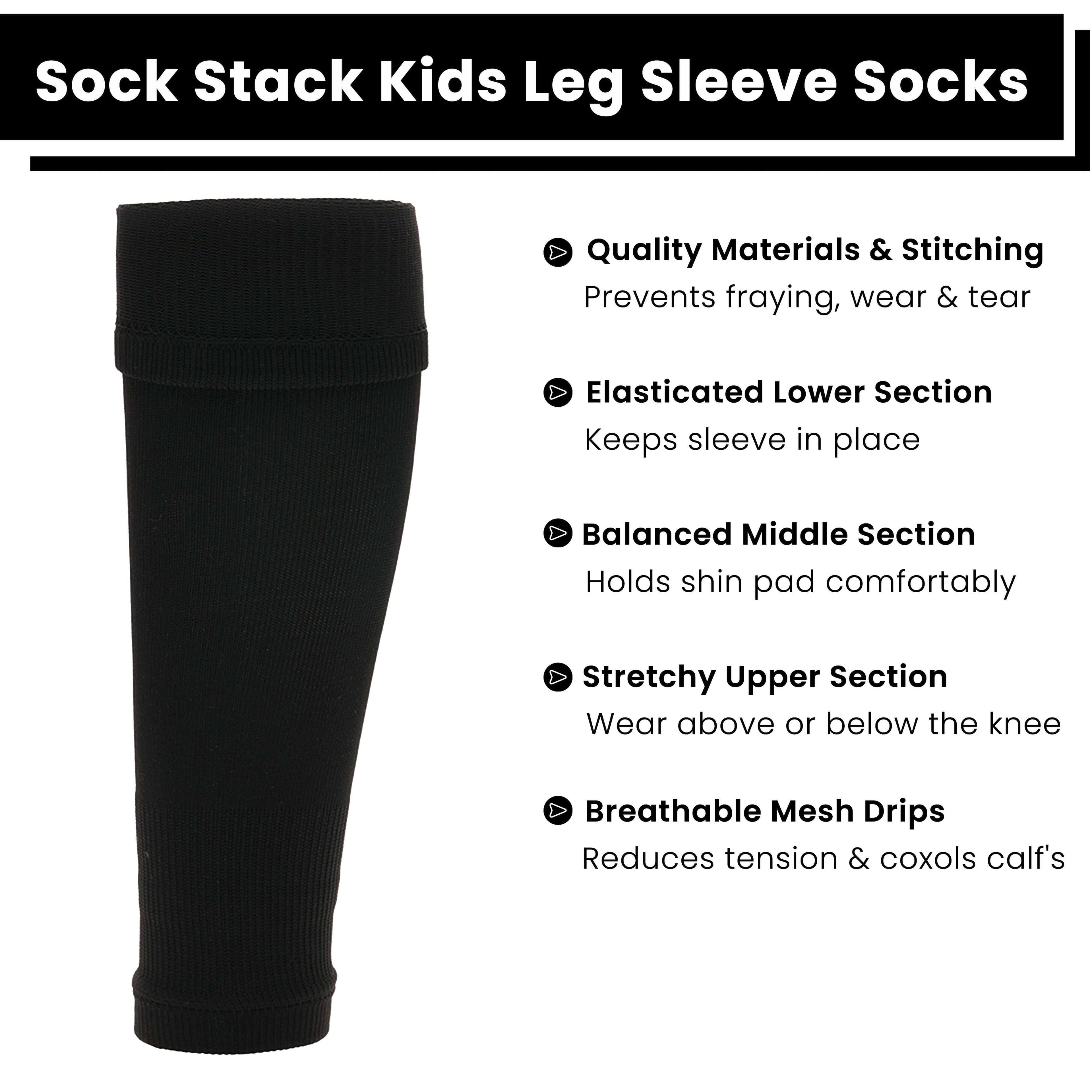 Kids Leg Sleeve Socks Black - Fits over Shin Pads