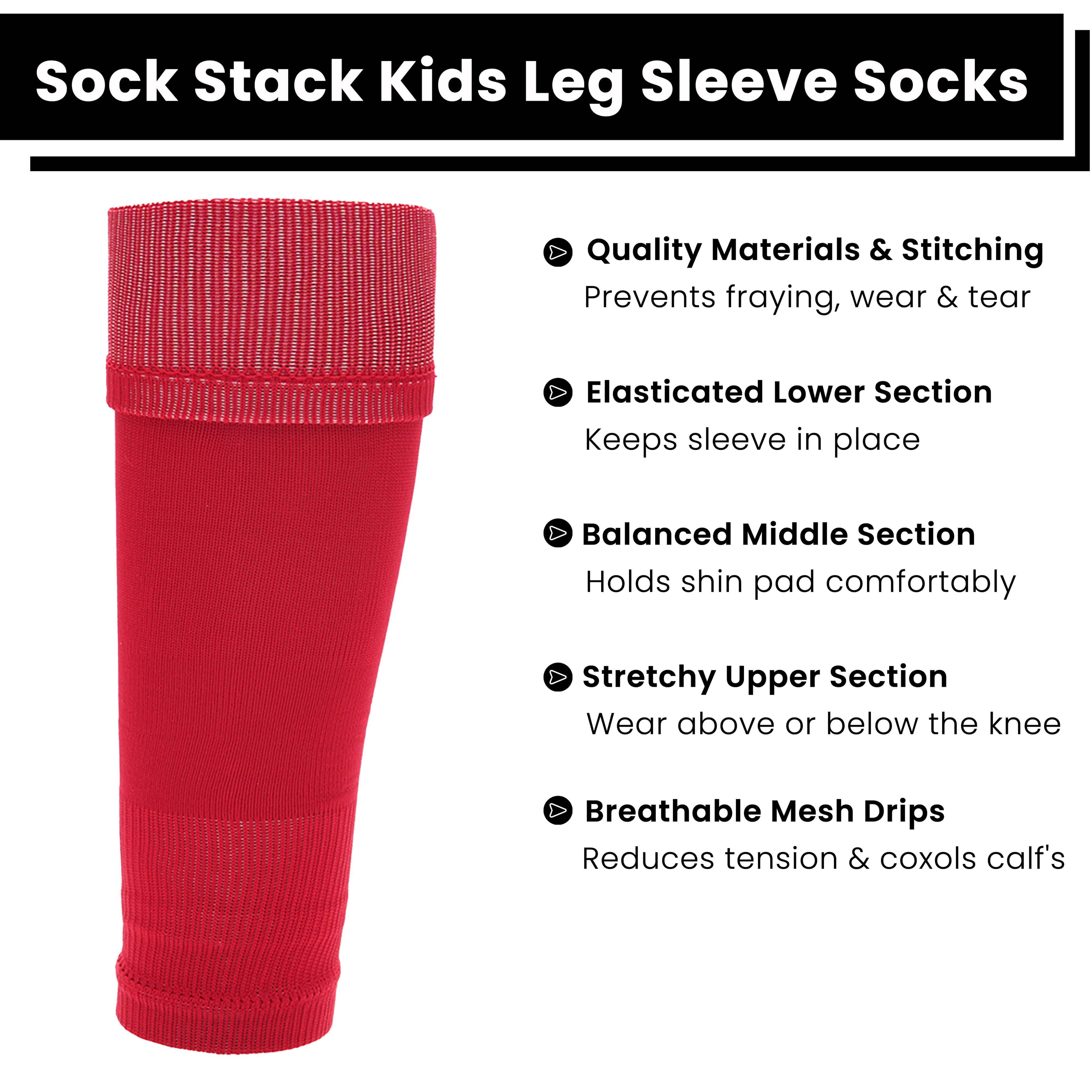 Kids Leg Sleeve Socks Red - Fits over Shin Pads