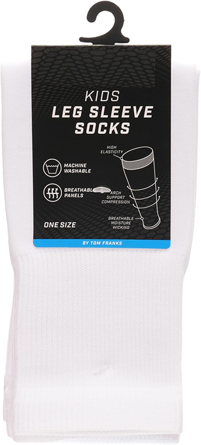 Kids Leg Sleeve Socks White - Fits over Shin Pads