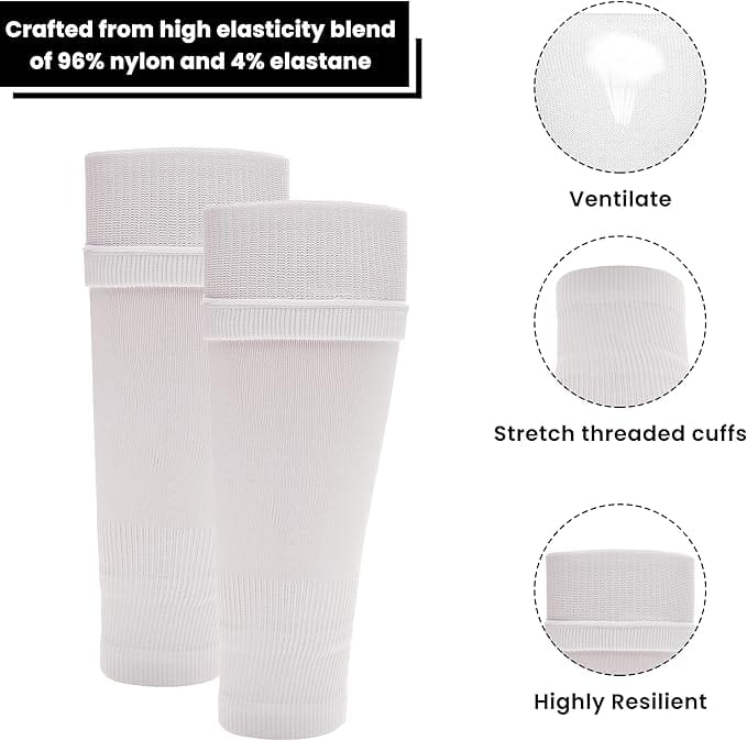 Kids Leg Sleeve Socks White - Fits over Shin Pads