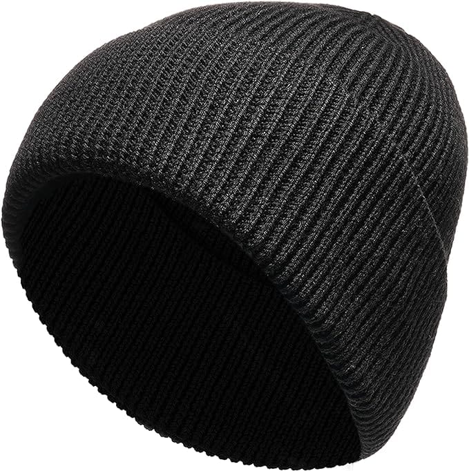 Unisex wool blend beanie in BLACK, showing the turn-up cuff