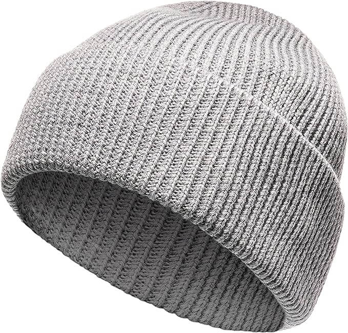 Unisex wool blend beanie in GREY, showing the turn-up cuff