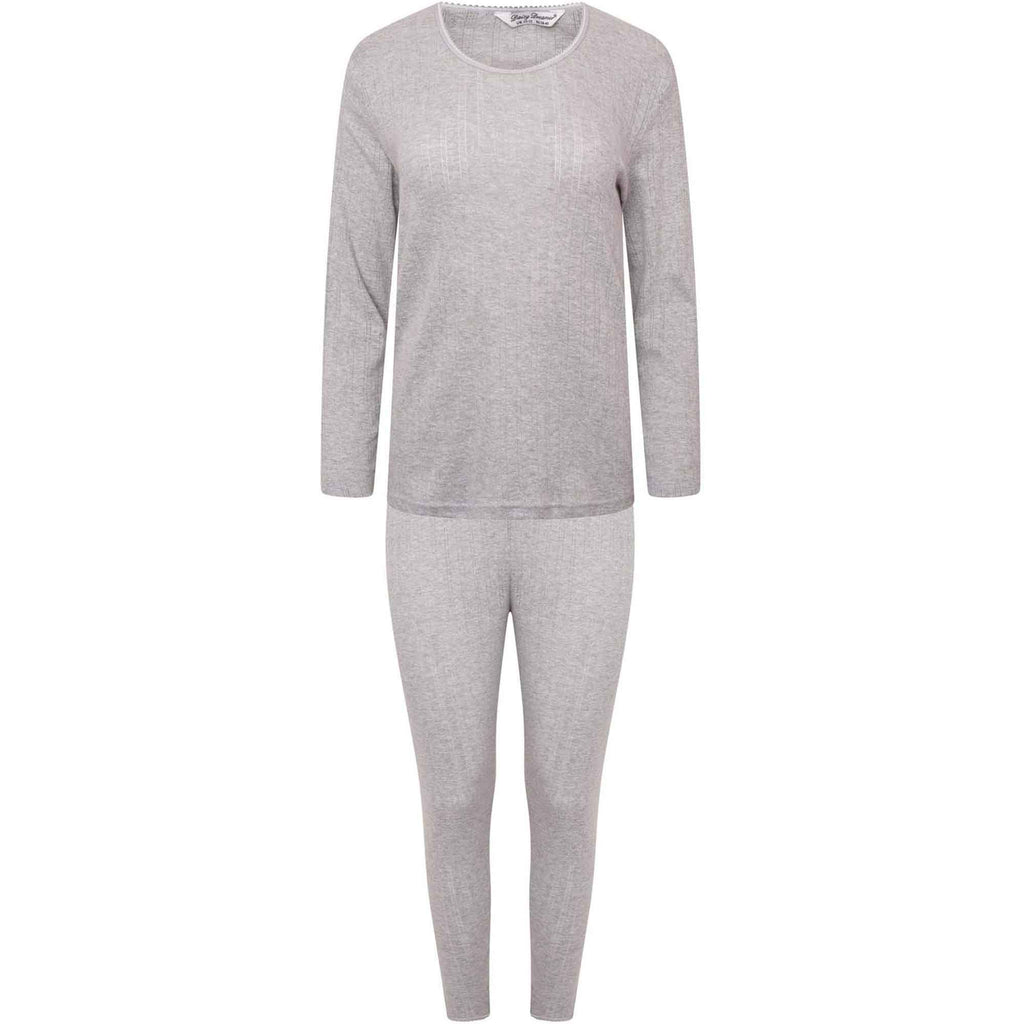 Women's cotton-rich thermal top and long johns set in MARL GREY, laid flat